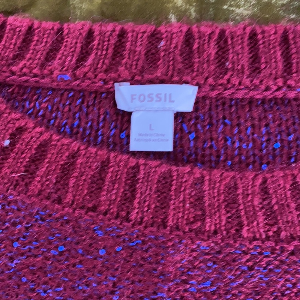 Fossil Red Sequined Sweater Size L - image 4